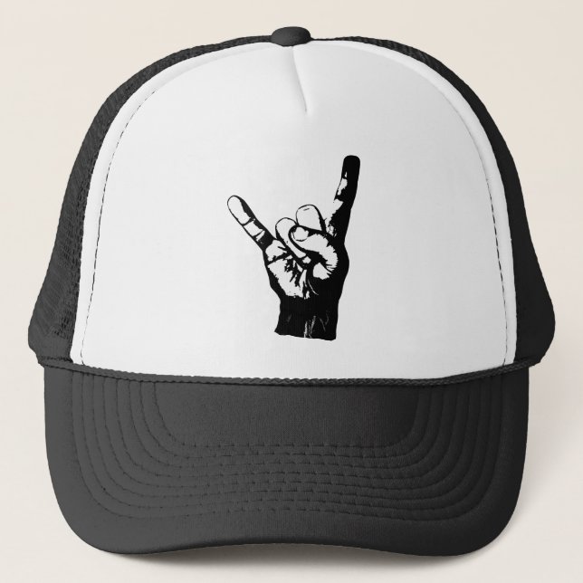 Cool black and white rock fingers, trucker hat (Front)