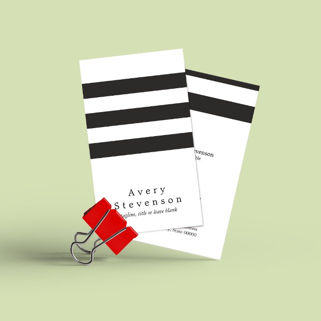 Cool Black and White Striped Modern Vertical White Business Card (Creator Uploaded)
