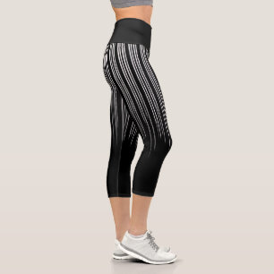 Cool Black and White Striped Pattern Capri Leggings