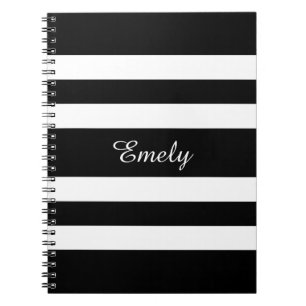 Cool Black And White Stripes Pattern Name Personal Notebook