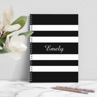 Cool Black And White Stripes Pattern Name Personal Notebook
