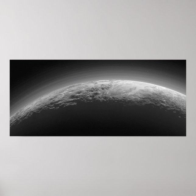 Cool Black and White Surface Terrain of Pluto Poster (Front)