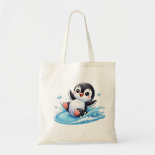 Cool Black and White Surfing Panda Art Print Tote Bag