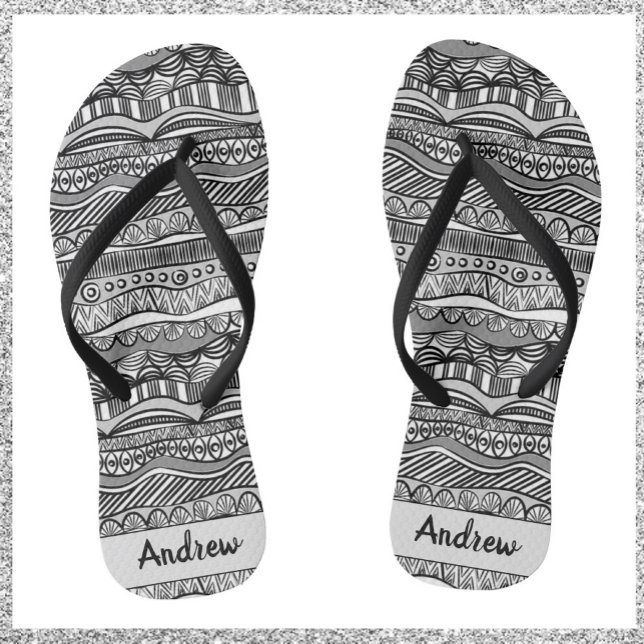 Cool Black and White Tribal Print  Thongs (Creator Uploaded)