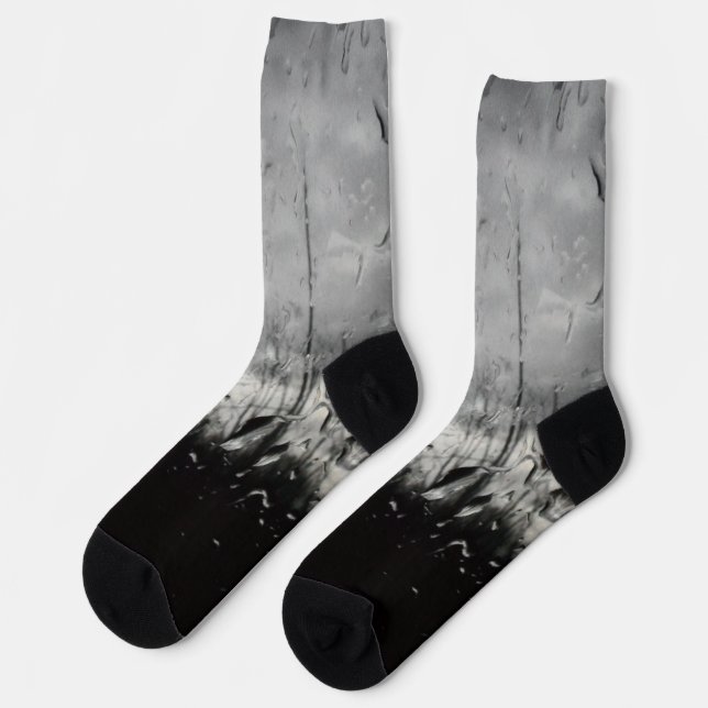 Cool black and white water drops abstract socks (Left)