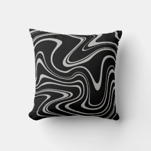 Cool Black and White Wavy Stripe Pattern Cushion