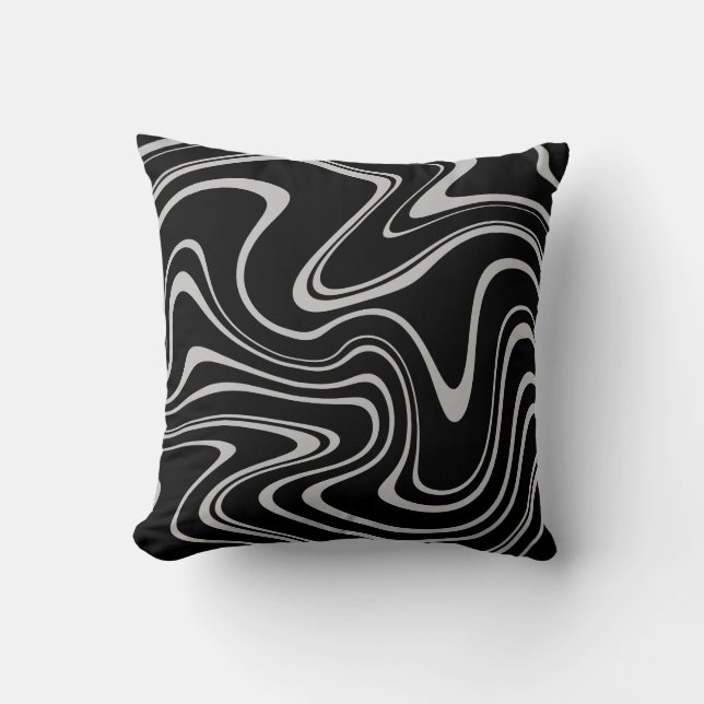 Cool Black and White Wavy Stripe Pattern Cushion (Front)