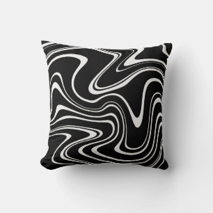 Cool Black and White Wavy Stripe Pattern Cushion