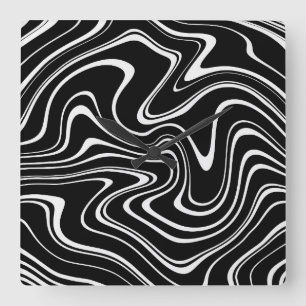 Cool Black and White Wavy Stripe Pattern Square Wall Clock