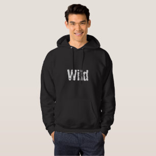 Cool black and white wolf print at back side men hoodie