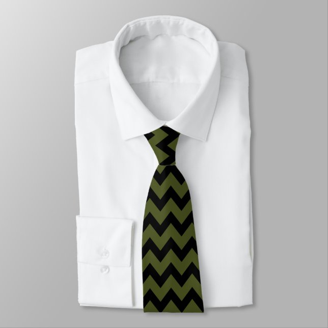 Cool black army green retro Chevron pattern Tie (Tied)