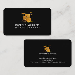 Cool Black Business Card With Drums