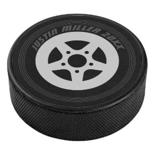 Cool black car tire and rim custom ice hockey puck
