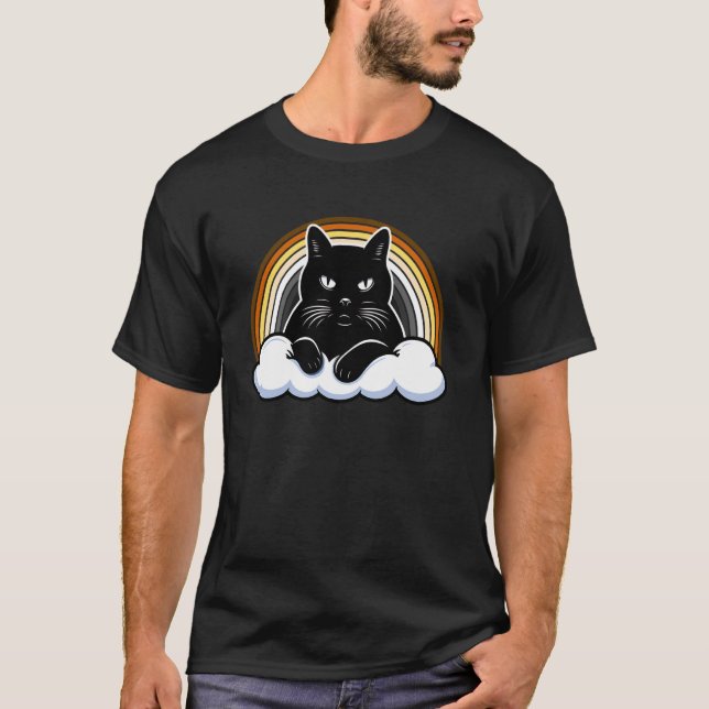 Cool Black Cat Bear Pride Rainbow Funny Attitude T-Shirt (Front)