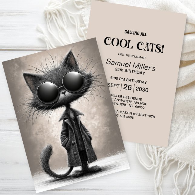 Cool Black Cat Birthday Party Invitation (Creator Uploaded)