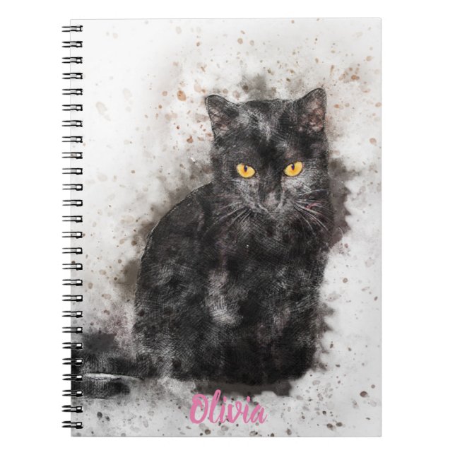 Cool Black Cat Distressed Picture Notebook (Front)