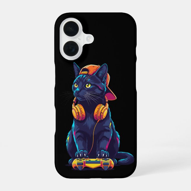 Cool Black Cat Gamer Halloween Spooky Design iPhone 16 Case (Back)
