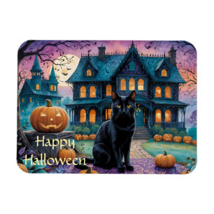 Cool Black Cat, Jack O Lanterns, Spooky House Magnet