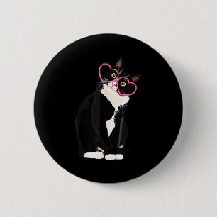 Cool Black Cat Kitten Red Heart Gles Happy Valenti 6 Cm Round Badge