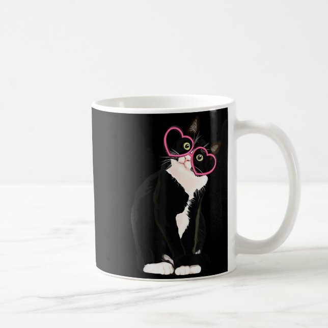 Cool Black Cat Kitten Red Heart Gles Happy Valenti Coffee Mug (Right)