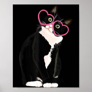 Cool Black Cat Kitten Red Heart Gles Happy Valenti Poster