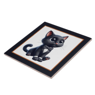 Cool black cat lovers ceramic tile