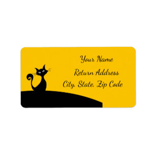 Cool Black Cat on Black & Yellow Personalise Label