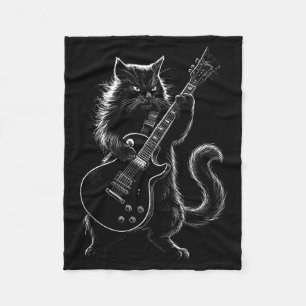 Cool Black Cat Playing Electric Guitar Rock Star Fleece Blanket