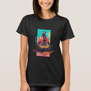 Cool Black Cat Wearing Hawaiian Shirt on Meditatio
