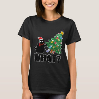 Cool Black Cat What Pushing Christmas T-Shirt