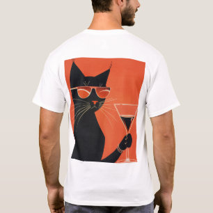 Cool Black Cat with Sunglasses Drinking From Mug T T-Shirt