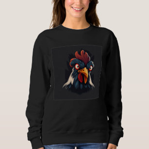 Cool Black Chicken Illustration Rooster Minimal Wo Sweatshirt