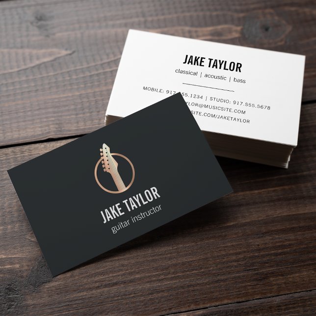 Cool Black & Copper Guitar Instructor Musician Business Card (Creator Uploaded)