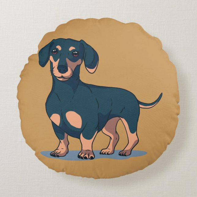 Cool Black Dachshund Dog Design Round Cushion (Front)