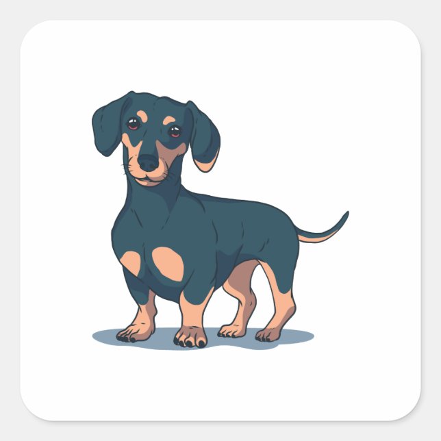Cool Black Dachshund Dog Design Square Sticker (Front)