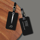 Cool Black Faux Silver Stripe Monogram Luggage Tag<br><div class="desc">Elegant customisable black luggage tag with FAUX metal stripe and your bold monogram.</div>