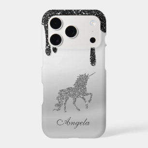 Cool Black Glitter Drops, Silver Glitter Unicorn