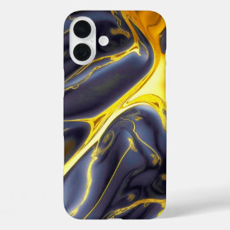 Cool black gold molten marble fluid textured iPhone 16 plus case