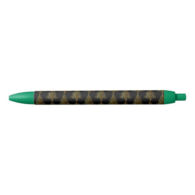 Cool Black Gold Shiny Christmas Tree Pattern Black Ink Pen (Front)