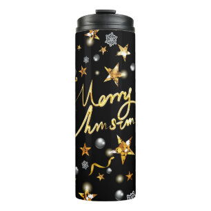 Cool Black & Gold Stars Metallic Fashion Xmas Thermal Tumbler