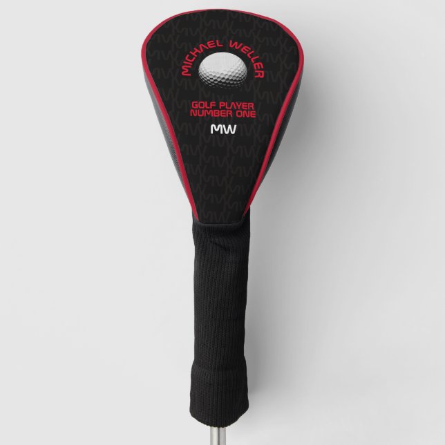 cool black golf head cover with his name (Front)