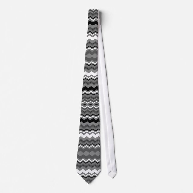 cool Black, grey and white zigzag pattern tie (Front)