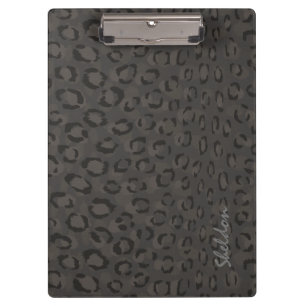 Cool black grey cheetah print monogram clipboard