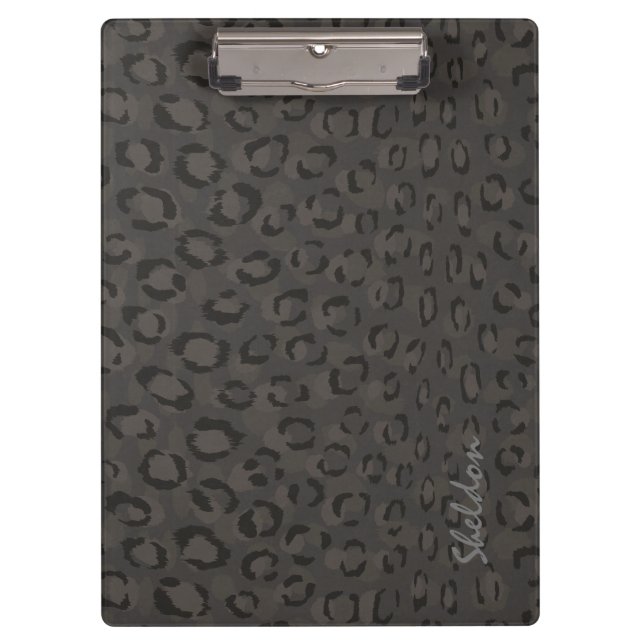 Cool black grey cheetah print monogram clipboard (Front)