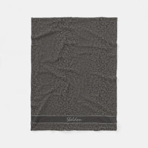 Cool black grey cheetah print monogram fleece blanket
