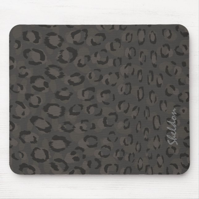 Cool black grey cheetah print monogram mouse pad (Front)