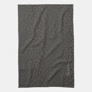 Cool black grey cheetah print monogram tea towel