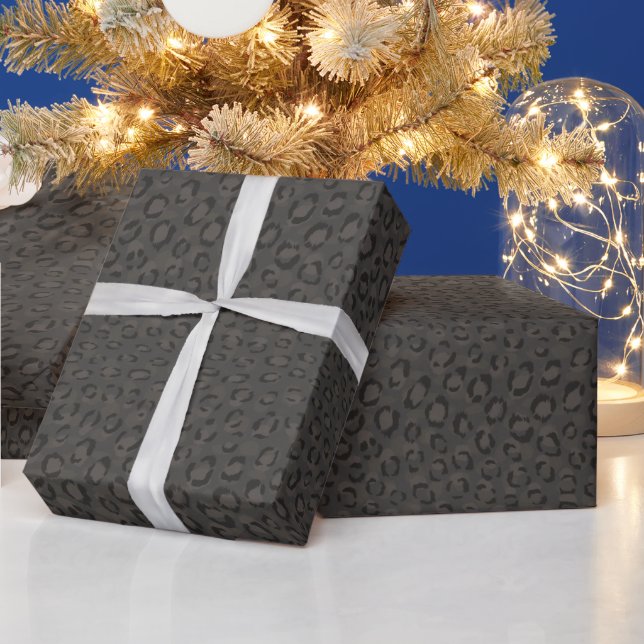 Cool black grey cheetah print monogram wrapping paper (Holidays)