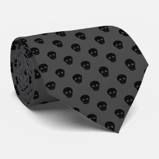 Cool Black Grey Dark Skull Polka Dots Pattern Mens Tie