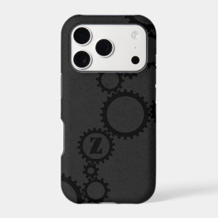 Cool Black Grunge Cogs & Gears Monogrammed Initial